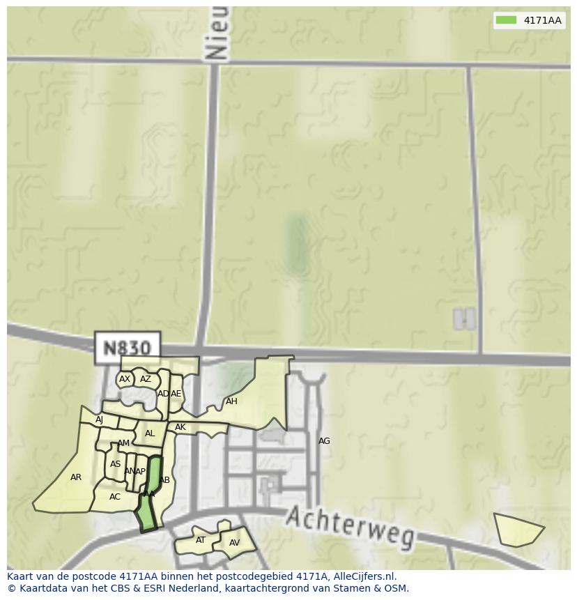 Afbeelding van het postcodegebied 4171 AA op de kaart.