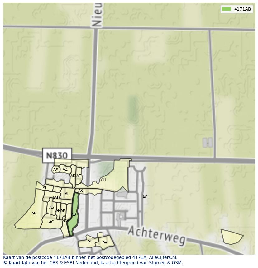 Afbeelding van het postcodegebied 4171 AB op de kaart.