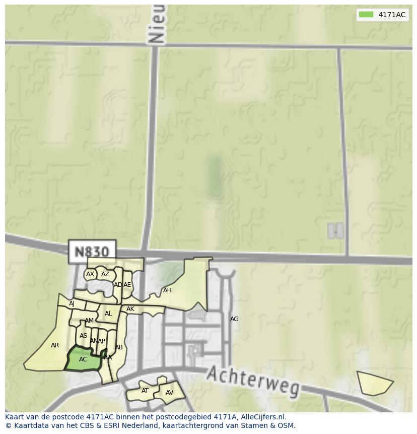 Afbeelding van het postcodegebied 4171 AC op de kaart.