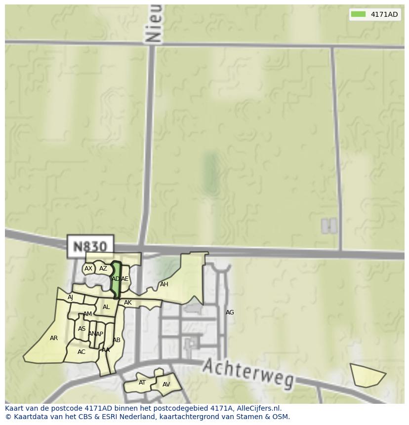 Afbeelding van het postcodegebied 4171 AD op de kaart.