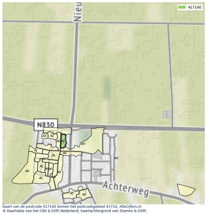 Afbeelding van het postcodegebied 4171 AE op de kaart.
