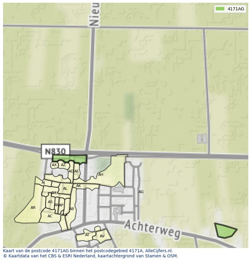 Afbeelding van het postcodegebied 4171 AG op de kaart.