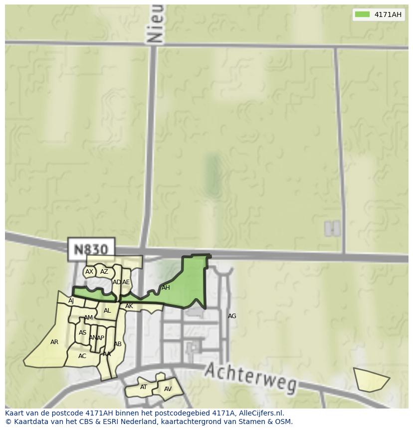 Afbeelding van het postcodegebied 4171 AH op de kaart.