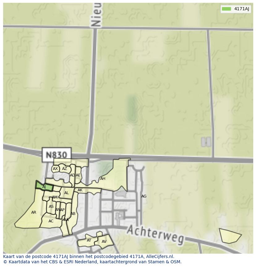 Afbeelding van het postcodegebied 4171 AJ op de kaart.
