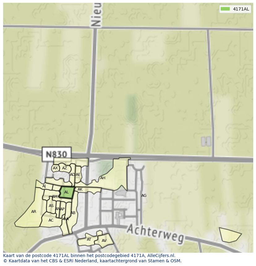 Afbeelding van het postcodegebied 4171 AL op de kaart.