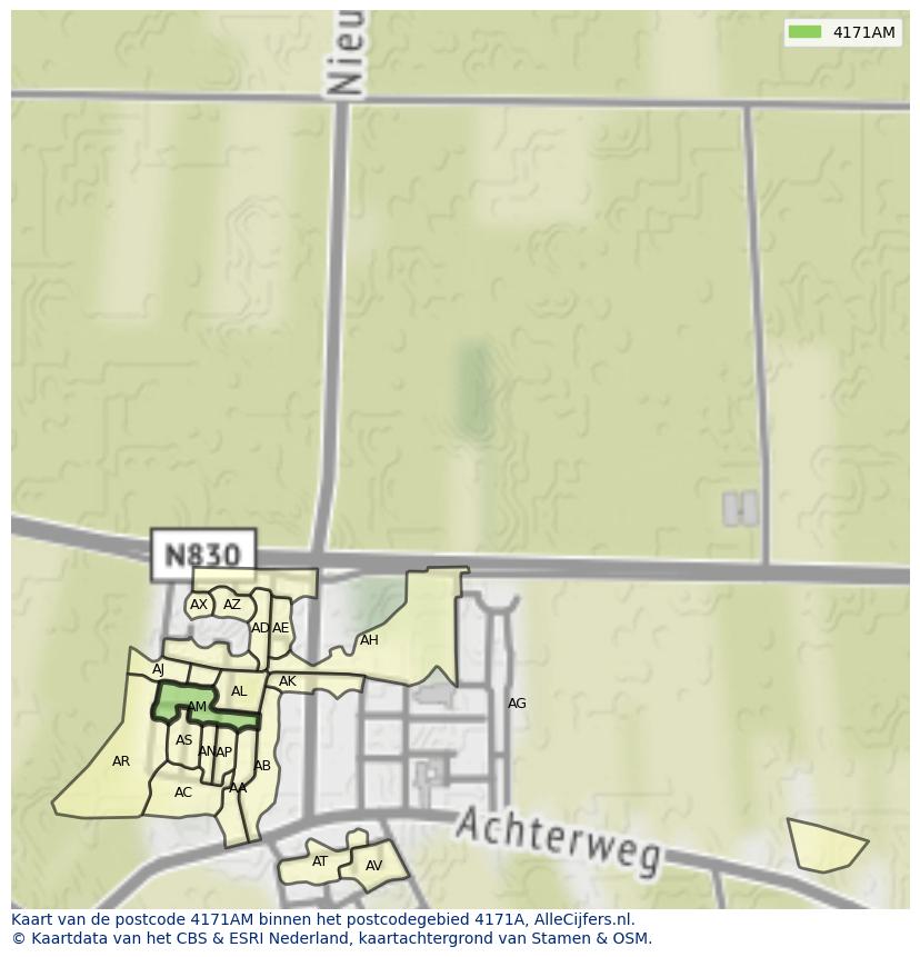 Afbeelding van het postcodegebied 4171 AM op de kaart.