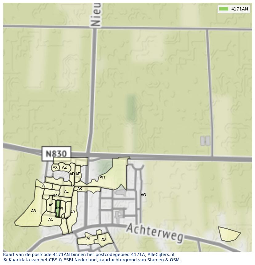 Afbeelding van het postcodegebied 4171 AN op de kaart.