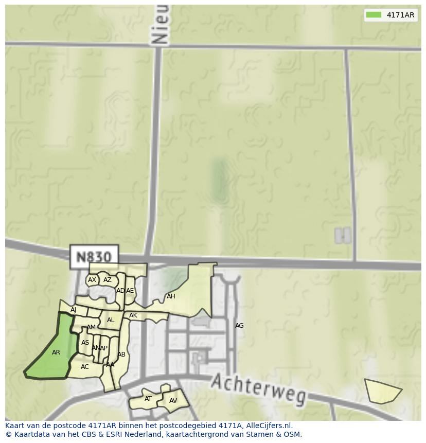 Afbeelding van het postcodegebied 4171 AR op de kaart.