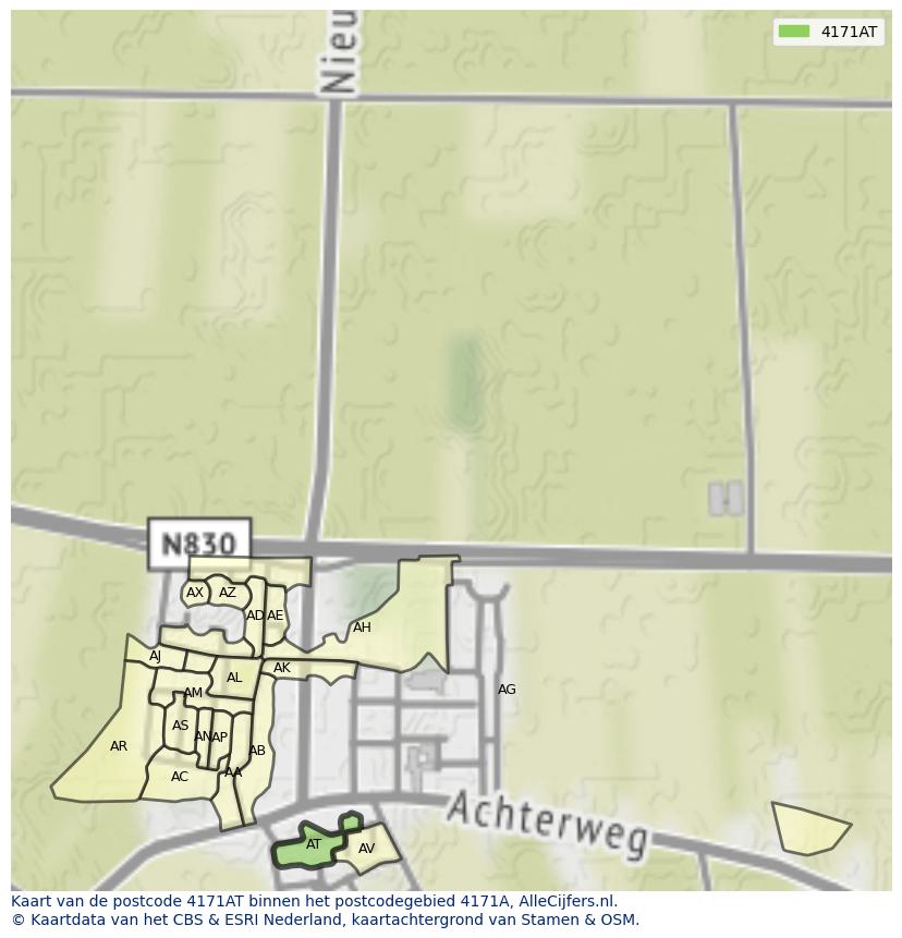 Afbeelding van het postcodegebied 4171 AT op de kaart.