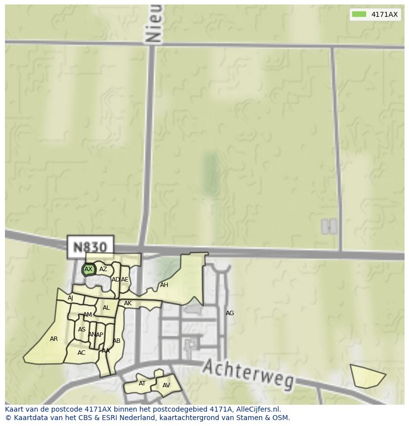 Afbeelding van het postcodegebied 4171 AX op de kaart.