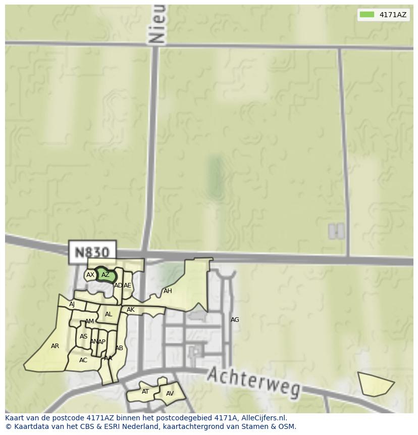 Afbeelding van het postcodegebied 4171 AZ op de kaart.
