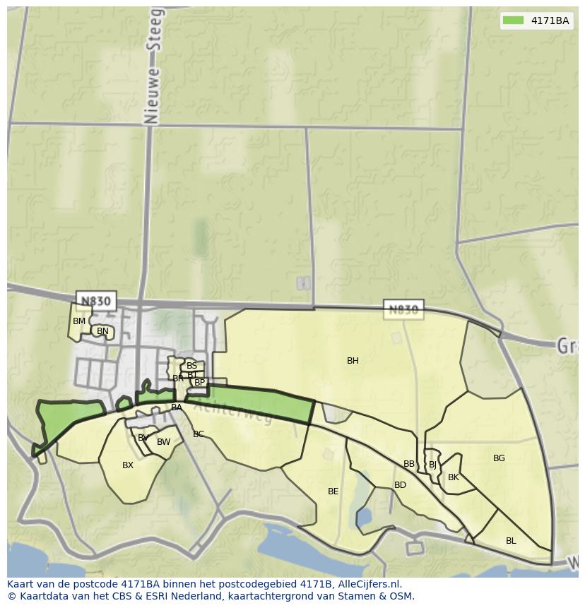 Afbeelding van het postcodegebied 4171 BA op de kaart.