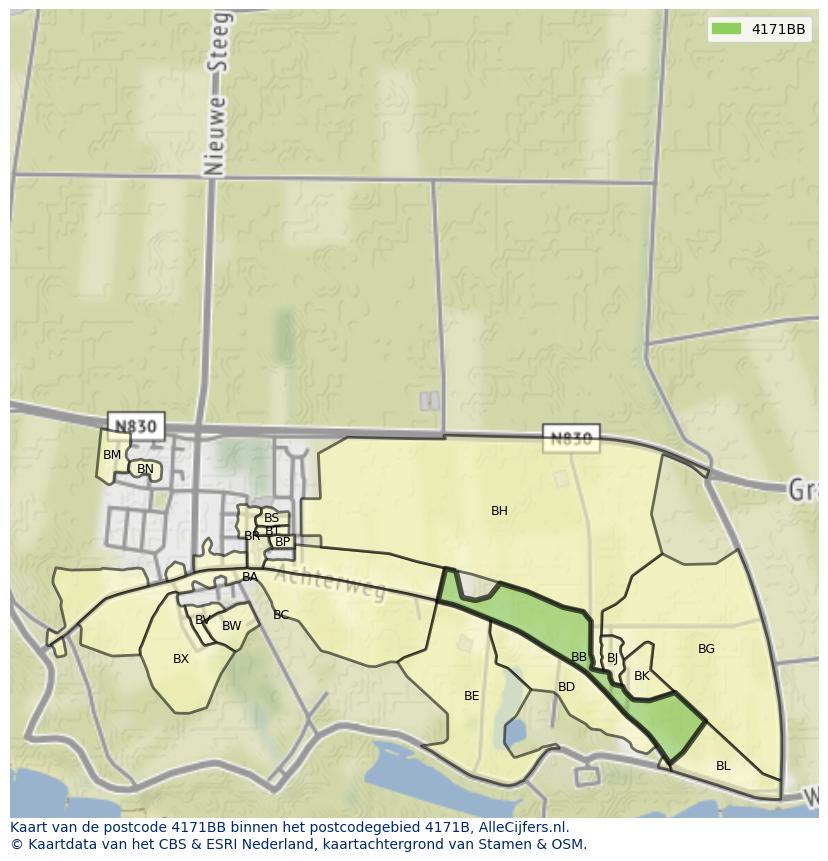 Afbeelding van het postcodegebied 4171 BB op de kaart.
