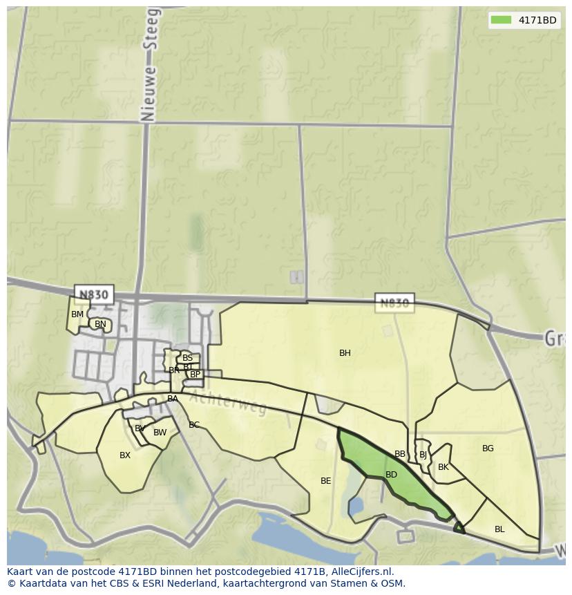 Afbeelding van het postcodegebied 4171 BD op de kaart.
