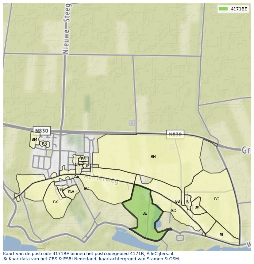 Afbeelding van het postcodegebied 4171 BE op de kaart.