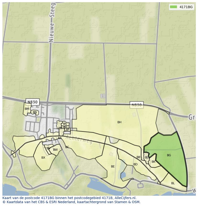 Afbeelding van het postcodegebied 4171 BG op de kaart.