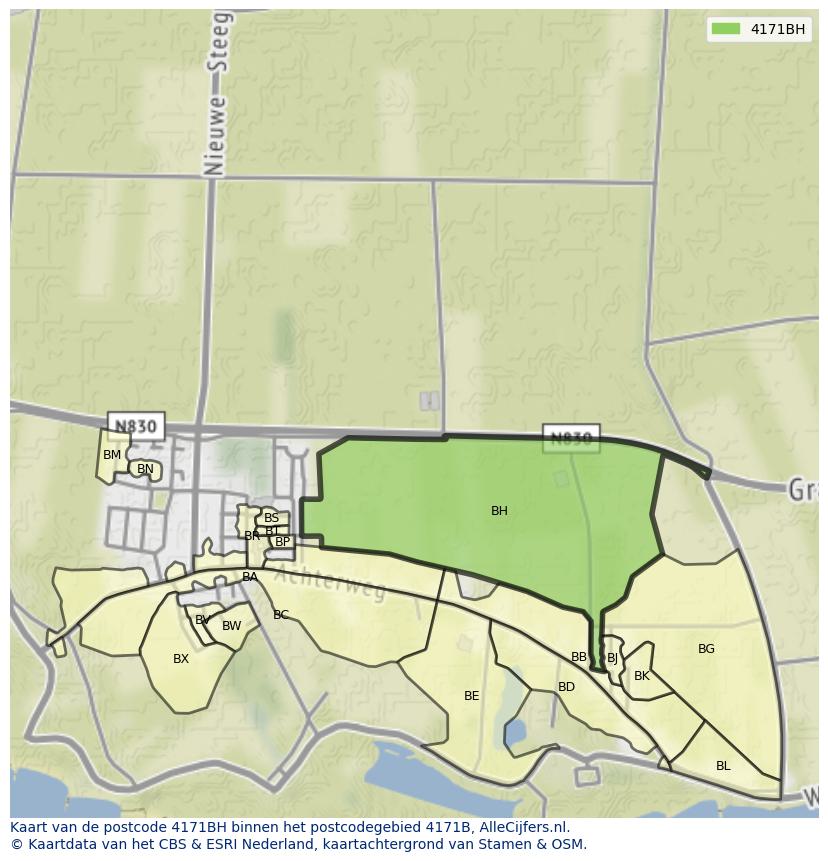 Afbeelding van het postcodegebied 4171 BH op de kaart.