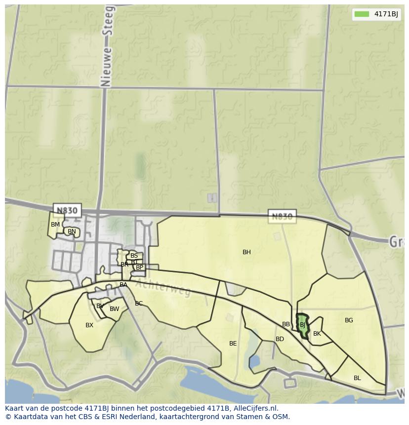 Afbeelding van het postcodegebied 4171 BJ op de kaart.