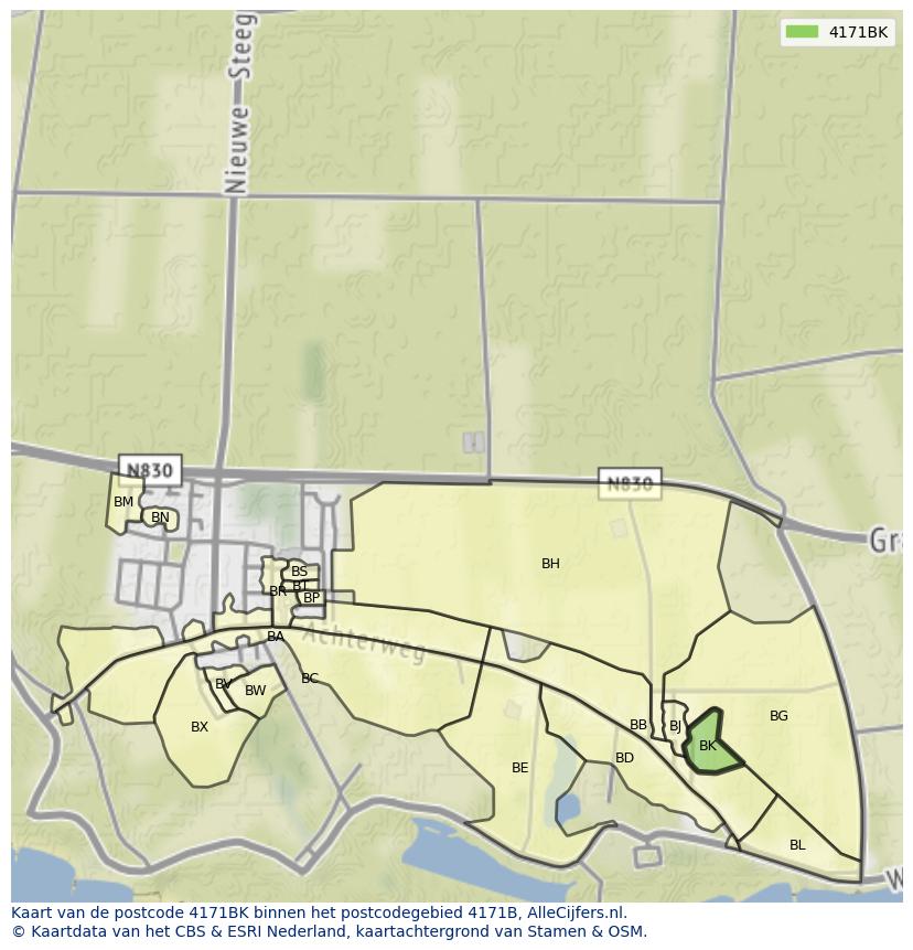 Afbeelding van het postcodegebied 4171 BK op de kaart.