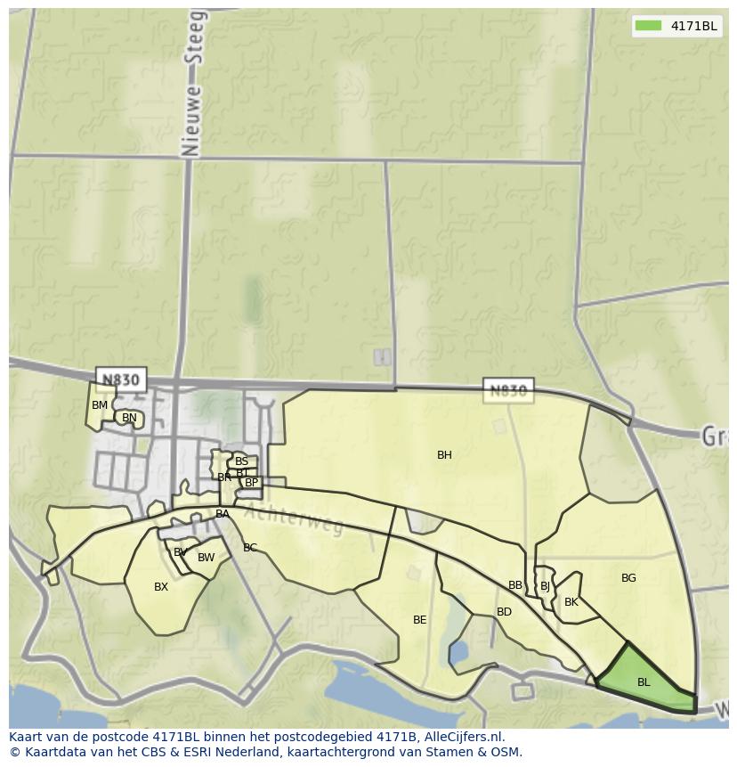 Afbeelding van het postcodegebied 4171 BL op de kaart.