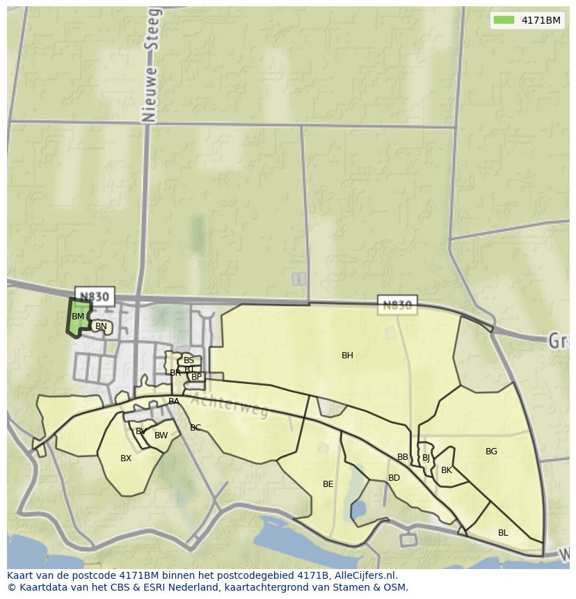 Afbeelding van het postcodegebied 4171 BM op de kaart.