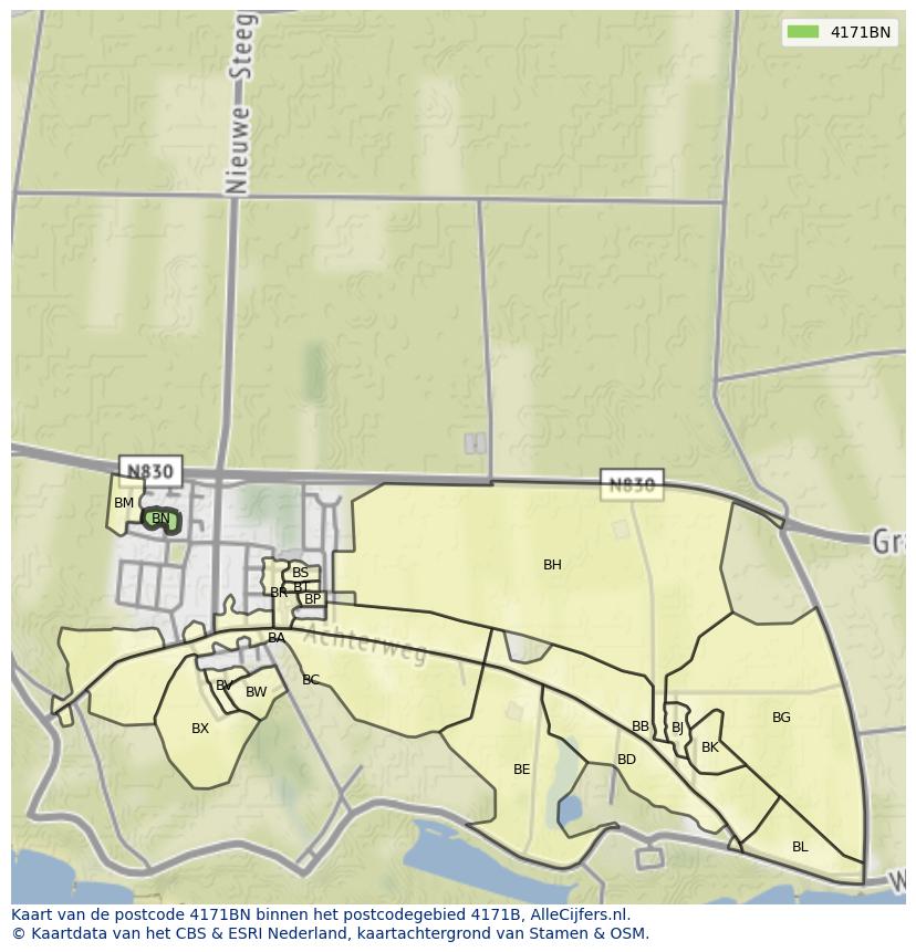 Afbeelding van het postcodegebied 4171 BN op de kaart.