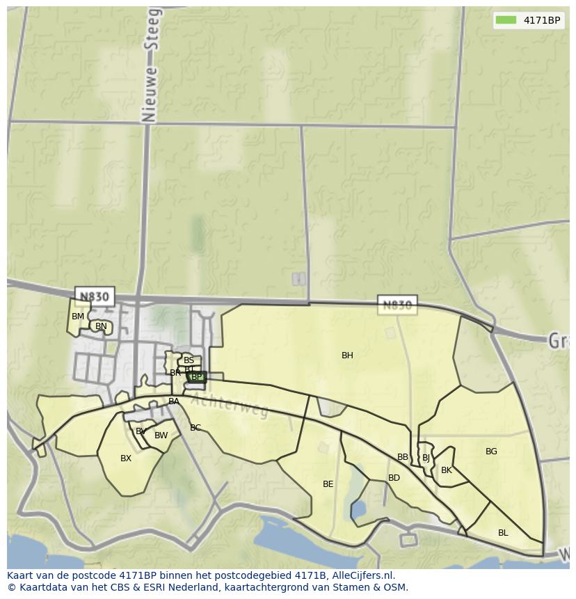 Afbeelding van het postcodegebied 4171 BP op de kaart.