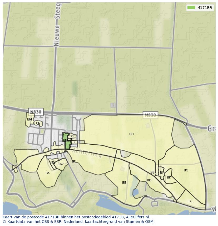 Afbeelding van het postcodegebied 4171 BR op de kaart.