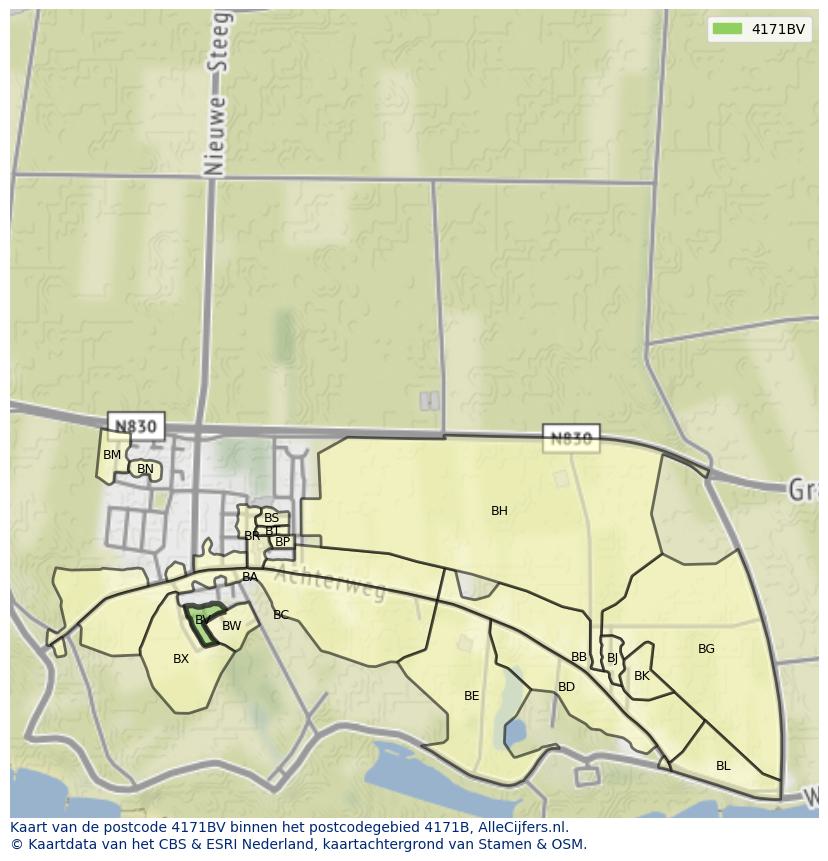 Afbeelding van het postcodegebied 4171 BV op de kaart.