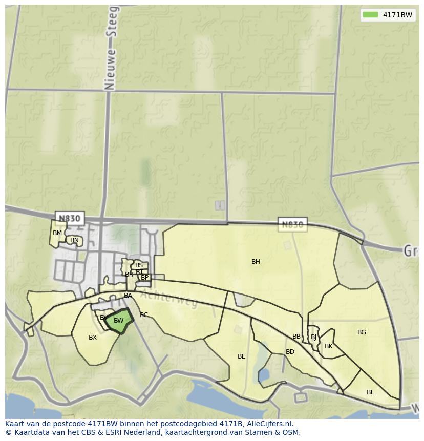 Afbeelding van het postcodegebied 4171 BW op de kaart.