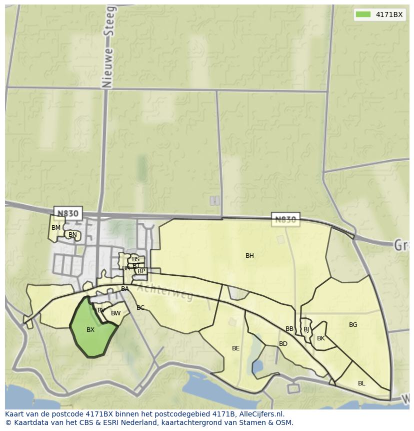 Afbeelding van het postcodegebied 4171 BX op de kaart.