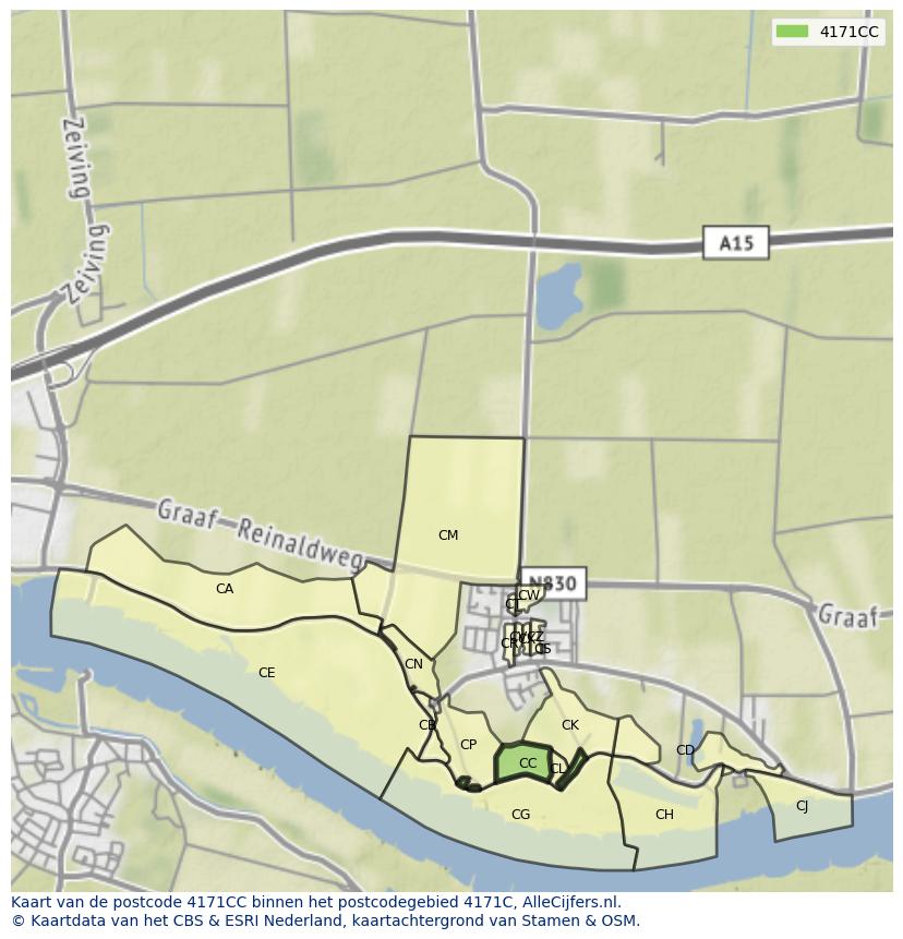 Afbeelding van het postcodegebied 4171 CC op de kaart.