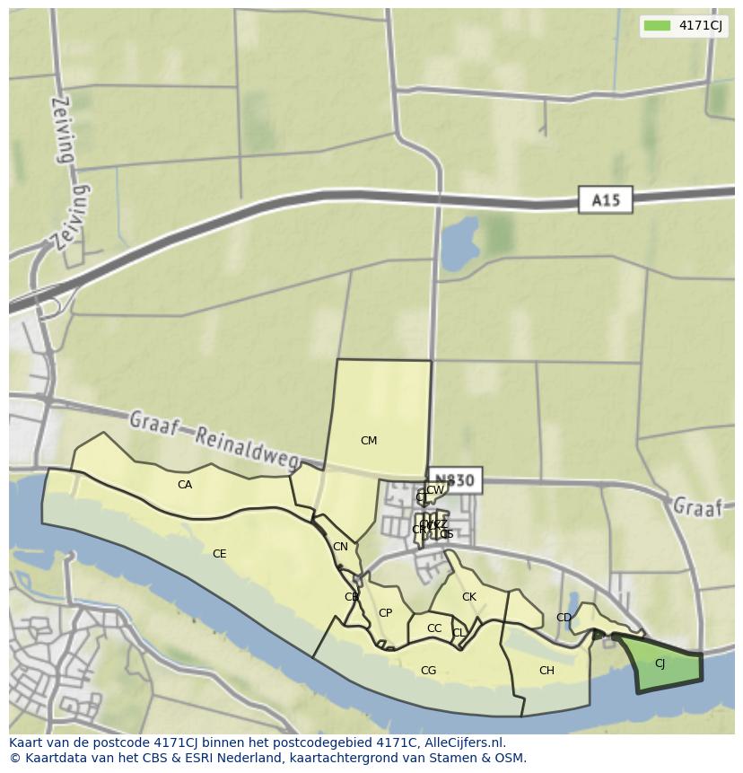 Afbeelding van het postcodegebied 4171 CJ op de kaart.