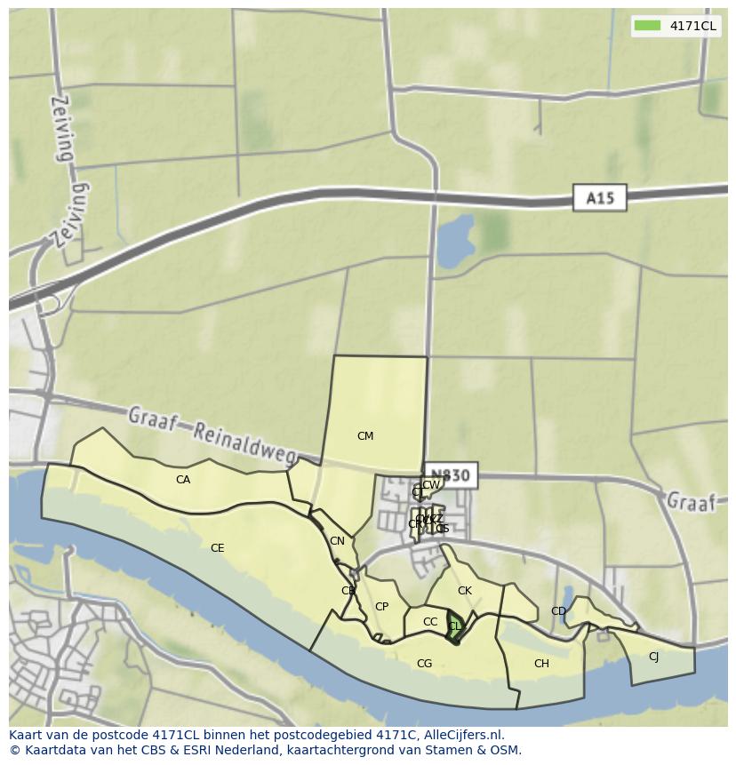 Afbeelding van het postcodegebied 4171 CL op de kaart.