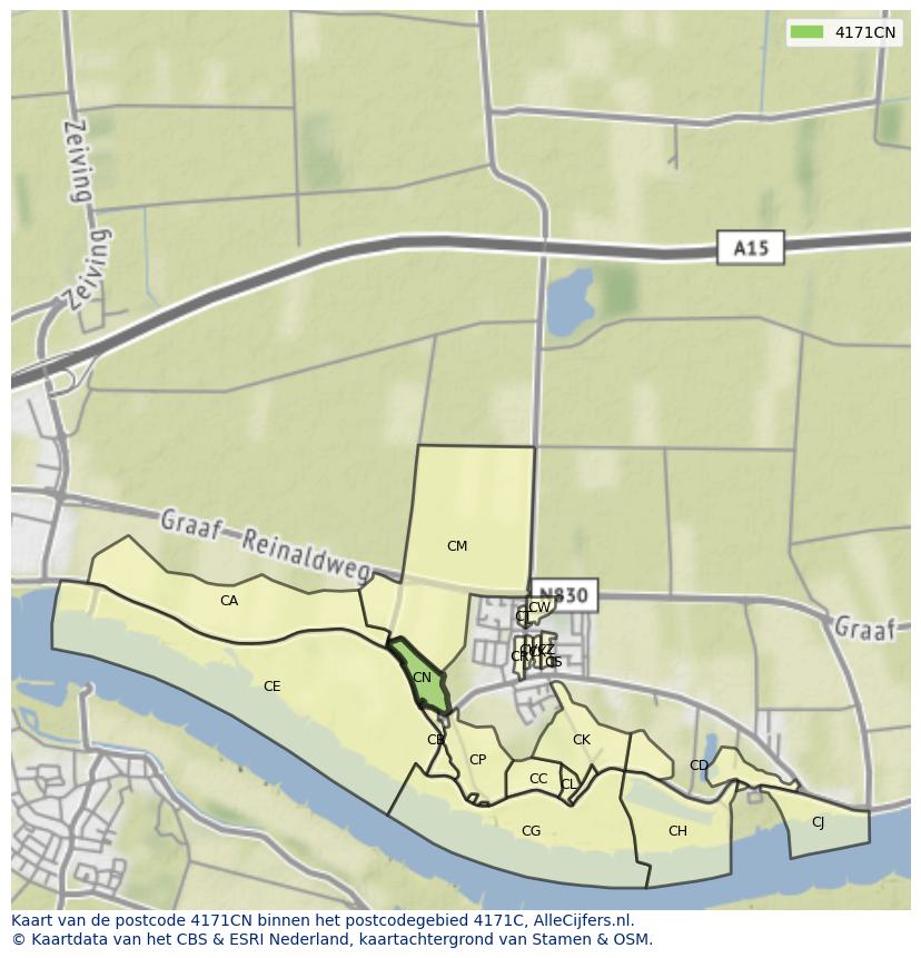 Afbeelding van het postcodegebied 4171 CN op de kaart.