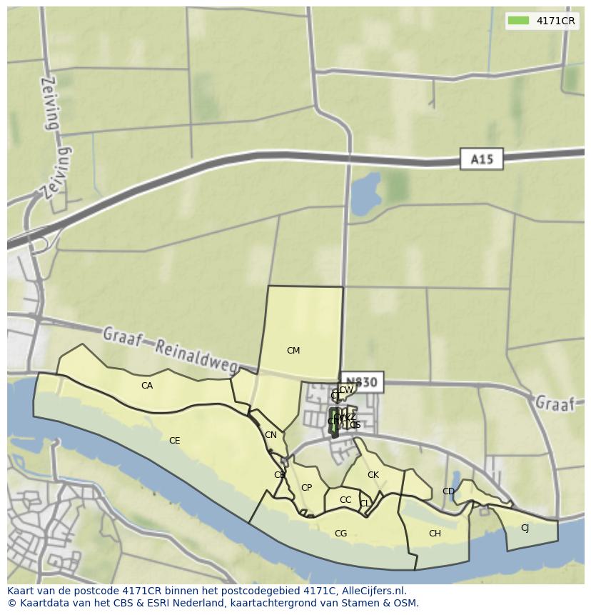 Afbeelding van het postcodegebied 4171 CR op de kaart.