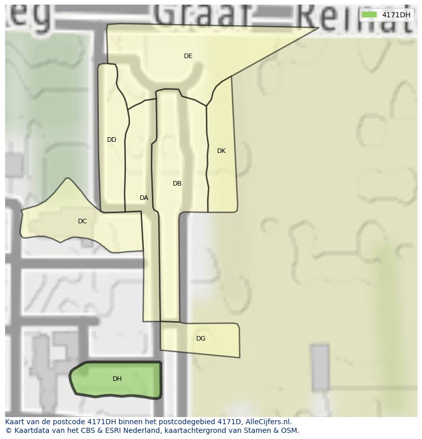 Afbeelding van het postcodegebied 4171 DH op de kaart.
