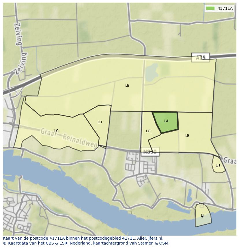 Afbeelding van het postcodegebied 4171 LA op de kaart.