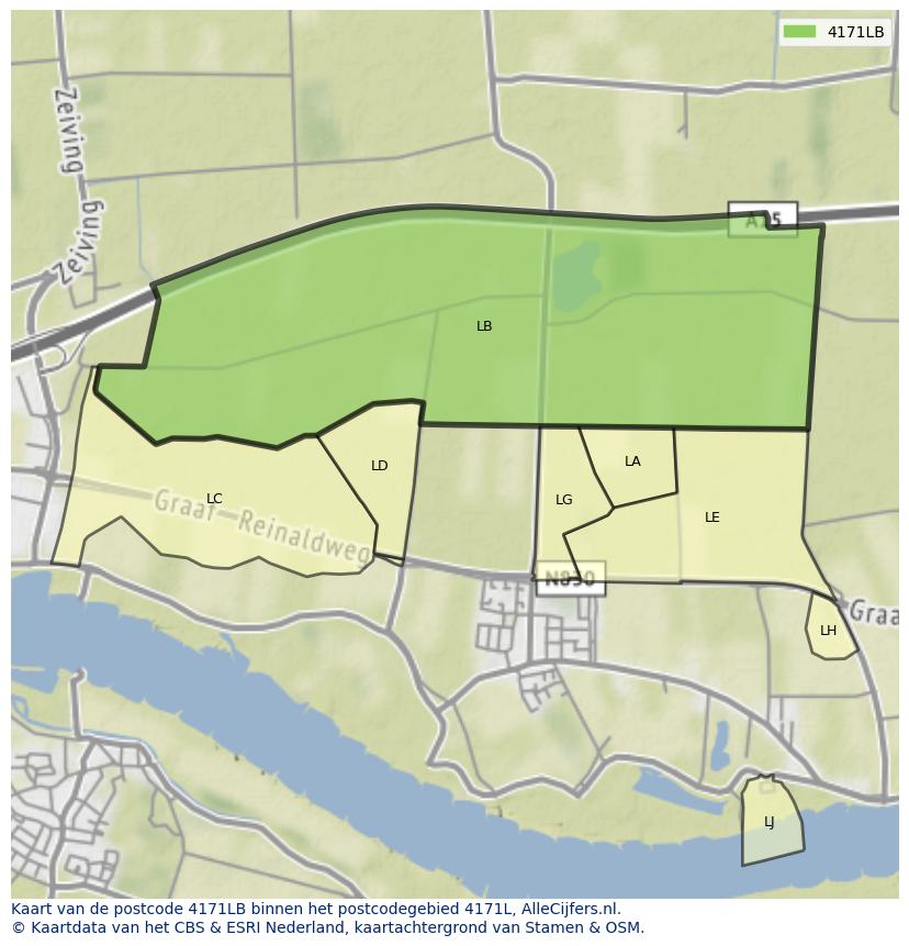 Afbeelding van het postcodegebied 4171 LB op de kaart.