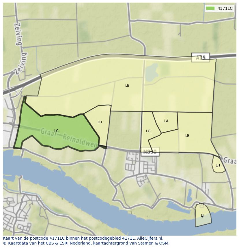 Afbeelding van het postcodegebied 4171 LC op de kaart.