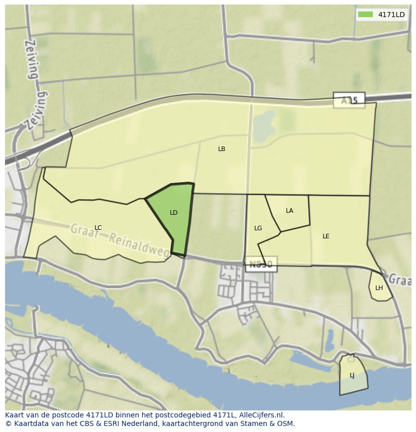 Afbeelding van het postcodegebied 4171 LD op de kaart.