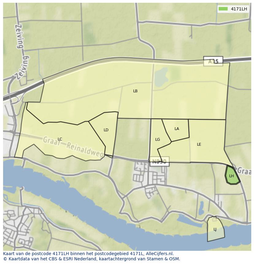 Afbeelding van het postcodegebied 4171 LH op de kaart.