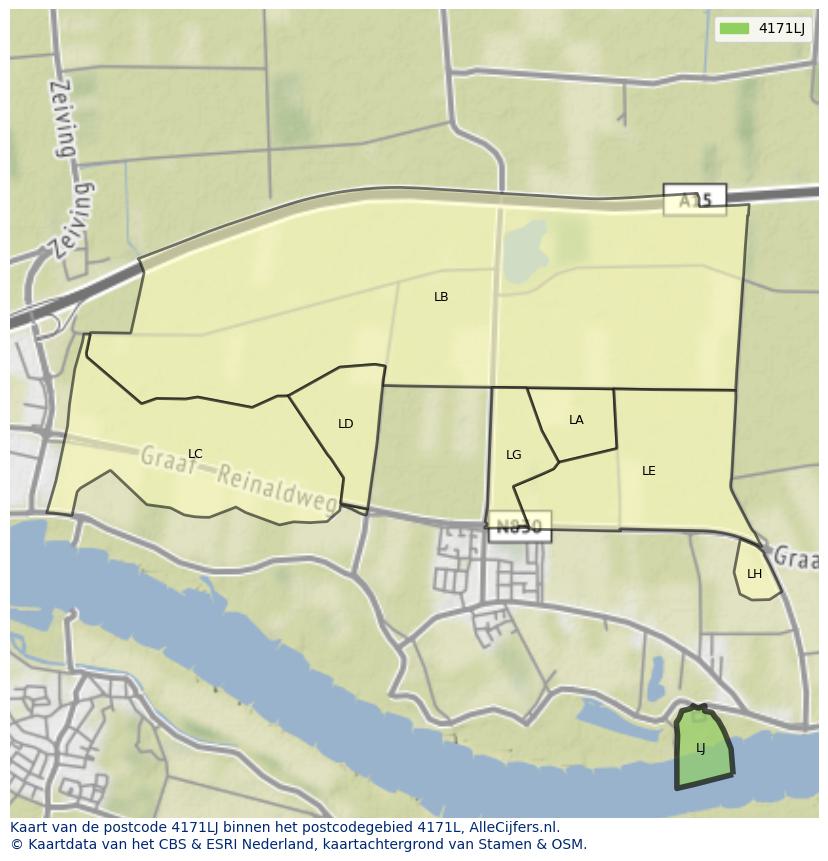 Afbeelding van het postcodegebied 4171 LJ op de kaart.