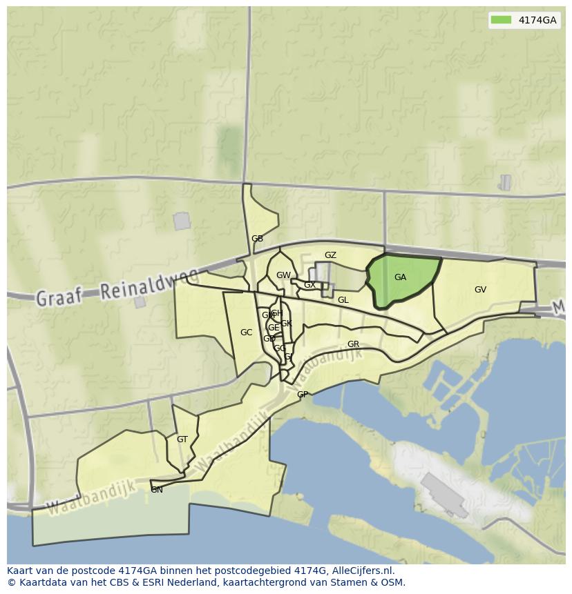 Afbeelding van het postcodegebied 4174 GA op de kaart.