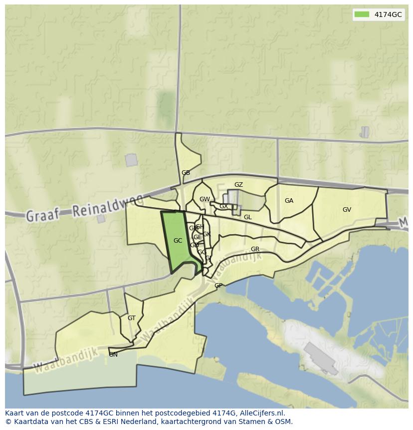 Afbeelding van het postcodegebied 4174 GC op de kaart.