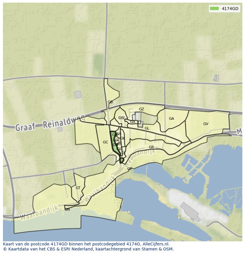Afbeelding van het postcodegebied 4174 GD op de kaart.