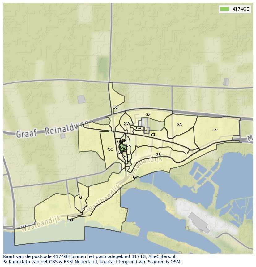 Afbeelding van het postcodegebied 4174 GE op de kaart.