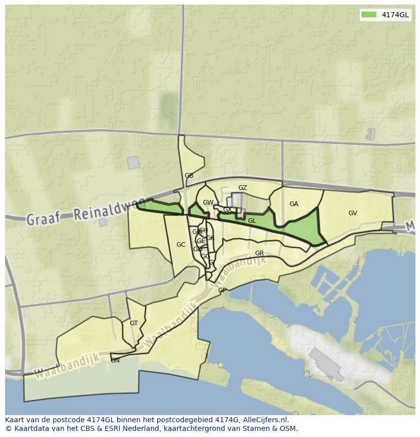 Afbeelding van het postcodegebied 4174 GL op de kaart.