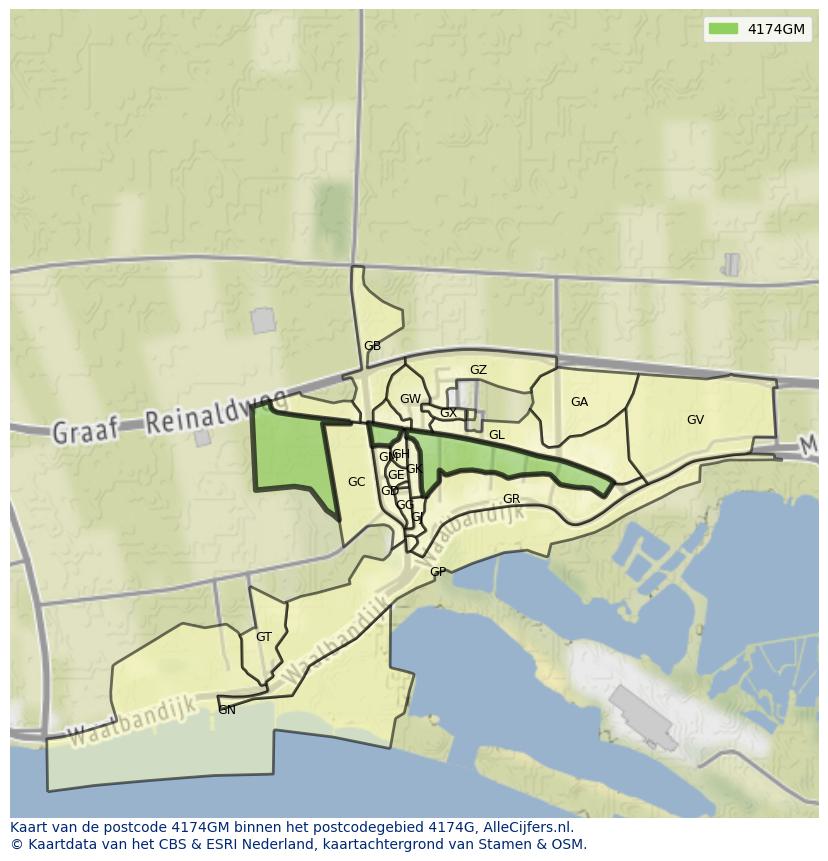 Afbeelding van het postcodegebied 4174 GM op de kaart.
