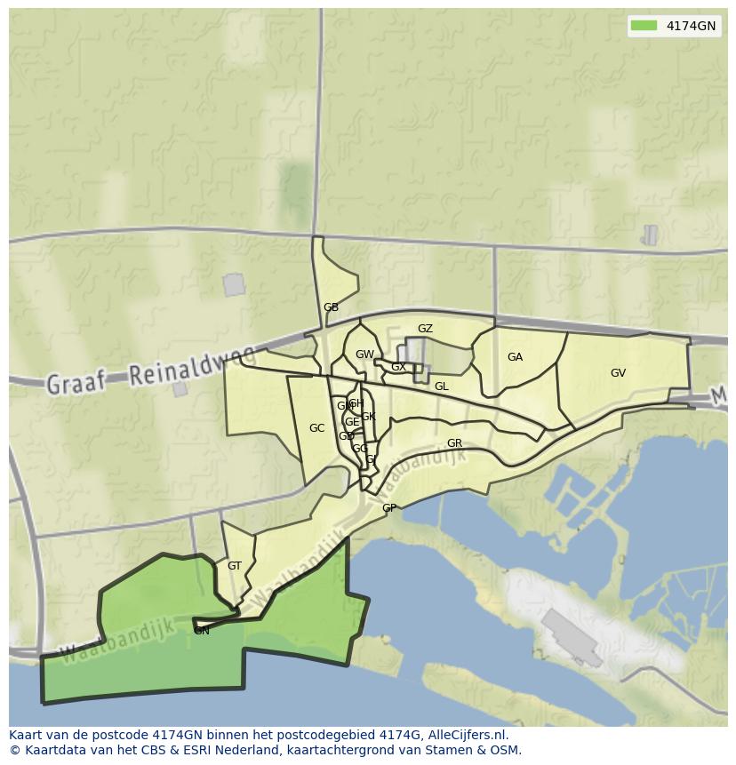 Afbeelding van het postcodegebied 4174 GN op de kaart.